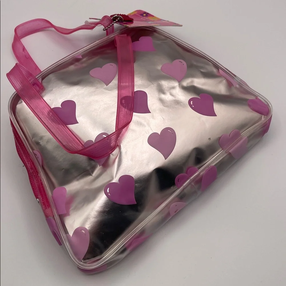 KIDS PINK HEART CLEAR TOTE BAG TRANSPARENT PVC